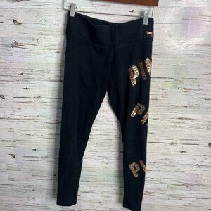 Victoria's Secret PINK Black Leggings with Gold Sequins
